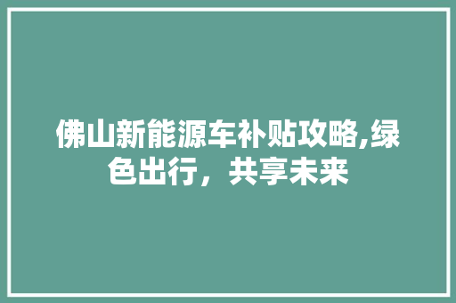 佛山新能源车补贴攻略,绿色出行，共享未来