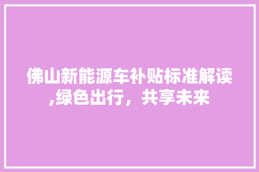 佛山新能源车补贴标准解读,绿色出行，共享未来