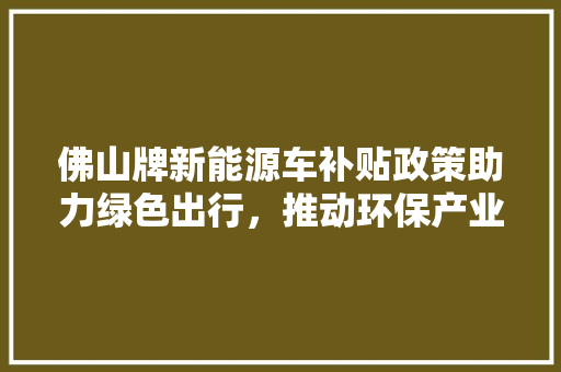 佛山牌新能源车补贴政策助力绿色出行，推动环保产业发展