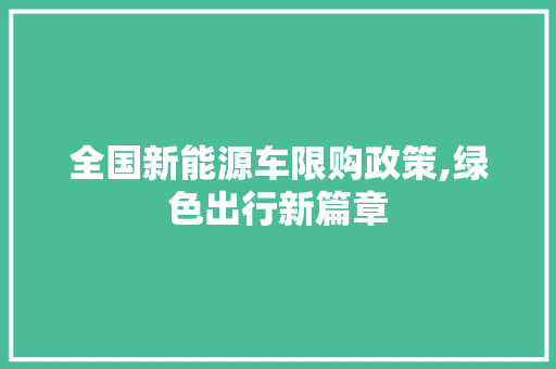 全国新能源车限购政策,绿色出行新篇章