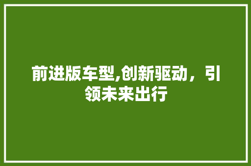 前进版车型,创新驱动，引领未来出行