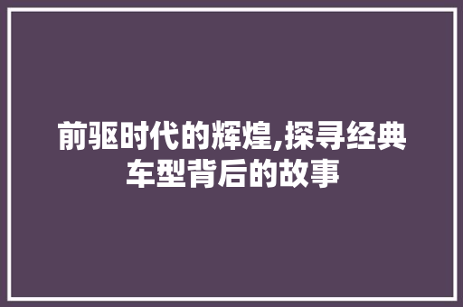 前驱时代的辉煌,探寻经典车型背后的故事