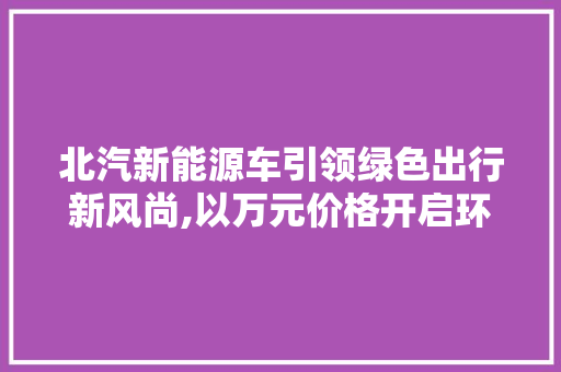 北汽新能源车引领绿色出行新风尚,以万元价格开启环保之旅