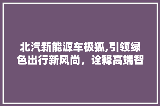 北汽新能源车极狐,引领绿色出行新风尚，诠释高端智能化体验