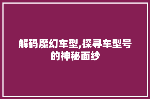 解码魔幻车型,探寻车型号的神秘面纱
