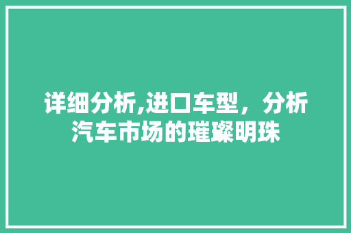 详细分析,进口车型，分析汽车市场的璀璨明珠
