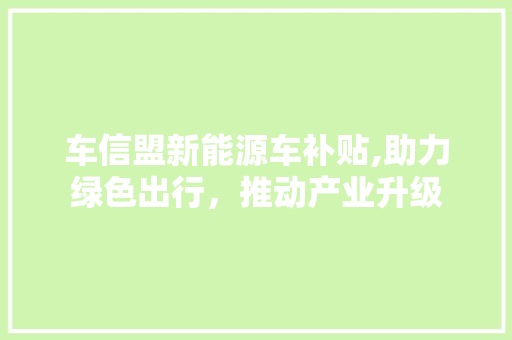 车信盟新能源车补贴,助力绿色出行，推动产业升级