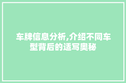 车牌信息分析,介绍不同车型背后的适写奥秘
