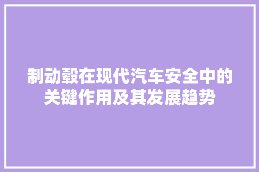 制动毂在现代汽车安全中的关键作用及其发展趋势
