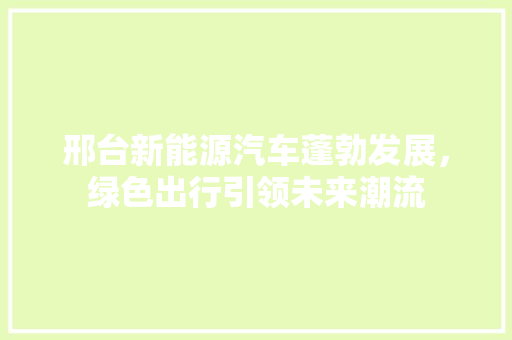 邢台新能源汽车蓬勃发展，绿色出行引领未来潮流