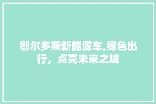 鄂尔多斯新能源车,绿色出行，点亮未来之城