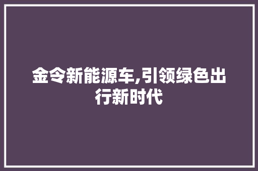 金令新能源车,引领绿色出行新时代