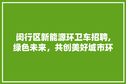 闵行区新能源环卫车招聘,绿色未来，共创美好城市环境