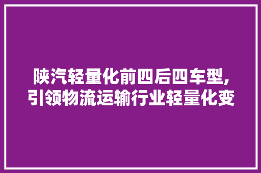 陕汽轻量化前四后四车型,引领物流运输行业轻量化变革
