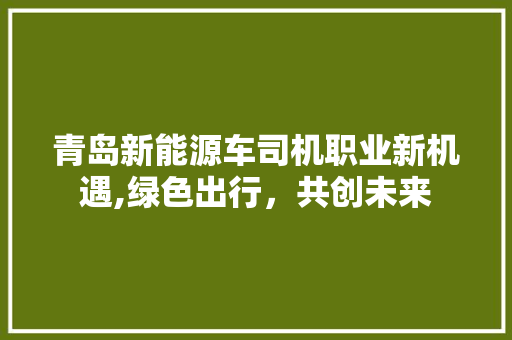 青岛新能源车司机职业新机遇,绿色出行，共创未来