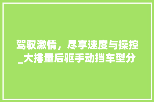 驾驭激情，尽享速度与操控_大排量后驱手动挡车型分析