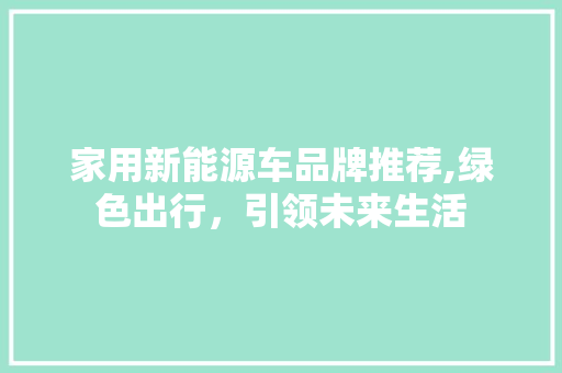 家用新能源车品牌推荐,绿色出行，引领未来生活