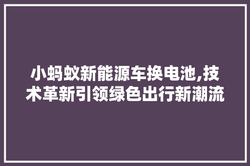 小蚂蚁新能源车换电池,技术革新引领绿色出行新潮流