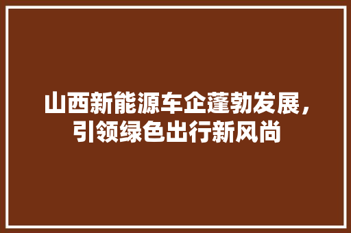 山西新能源车企蓬勃发展，引领绿色出行新风尚