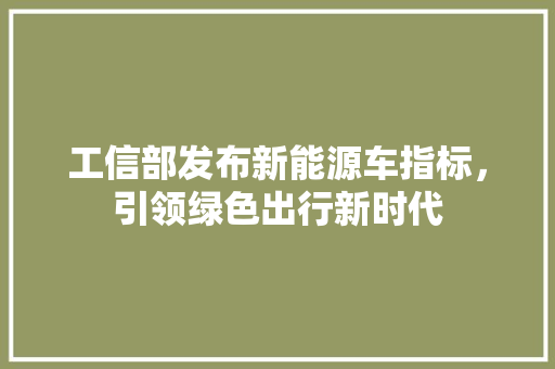 工信部发布新能源车指标，引领绿色出行新时代