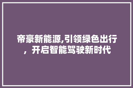 帝豪新能源,引领绿色出行，开启智能驾驶新时代
