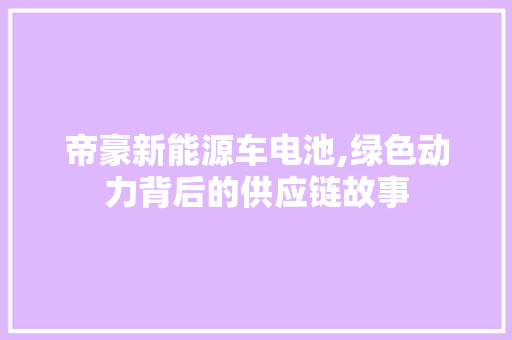 帝豪新能源车电池,绿色动力背后的供应链故事
