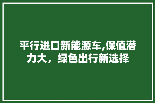平行进口新能源车,保值潜力大，绿色出行新选择