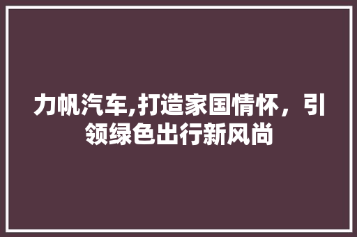 力帆汽车,打造家国情怀，引领绿色出行新风尚