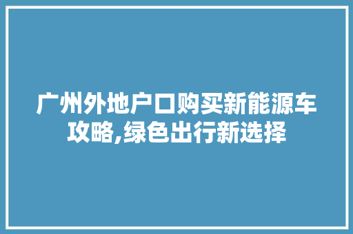 广州外地户口购买新能源车攻略,绿色出行新选择