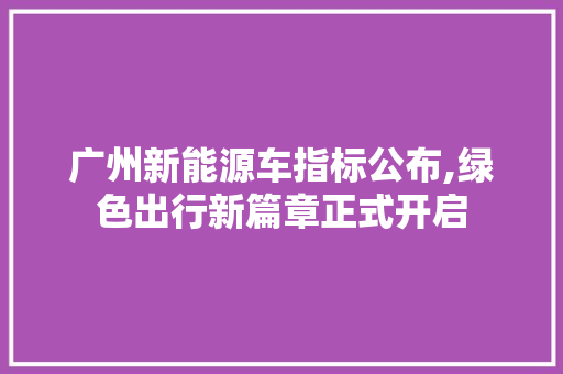 广州新能源车指标公布,绿色出行新篇章正式开启
