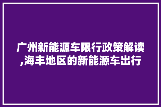 广州新能源车限行政策解读,海丰地区的新能源车出行指南