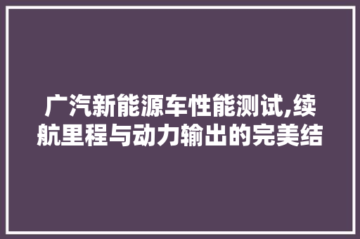 广汽新能源车性能测试,续航里程与动力输出的完美结合