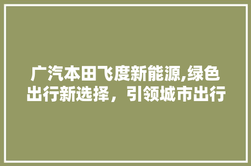 广汽本田飞度新能源,绿色出行新选择，引领城市出行新风尚