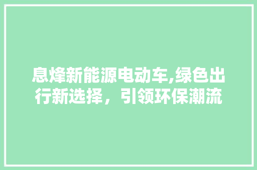 息烽新能源电动车,绿色出行新选择，引领环保潮流