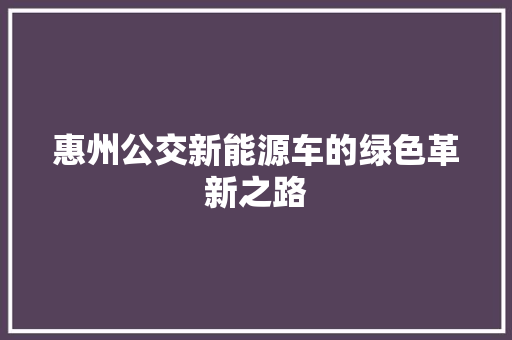 惠州公交新能源车的绿色革新之路