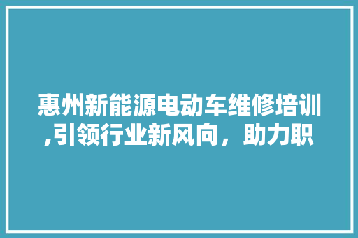 惠州新能源电动车维修培训,引领行业新风向，助力职业发展