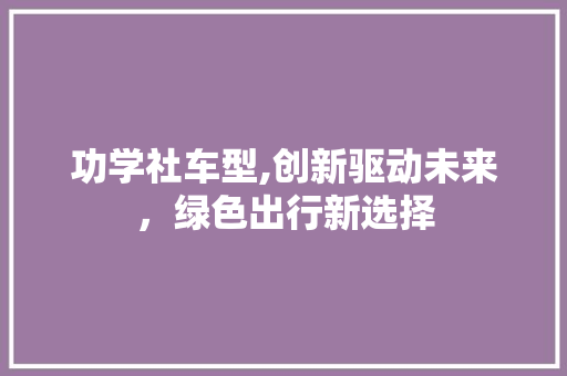 功学社车型,创新驱动未来，绿色出行新选择