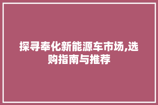 探寻奉化新能源车市场,选购指南与推荐