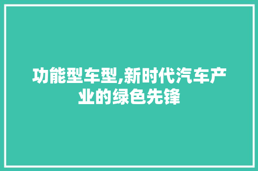 功能型车型,新时代汽车产业的绿色先锋