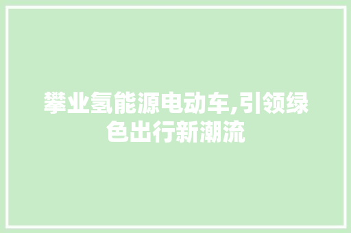 攀业氢能源电动车,引领绿色出行新潮流