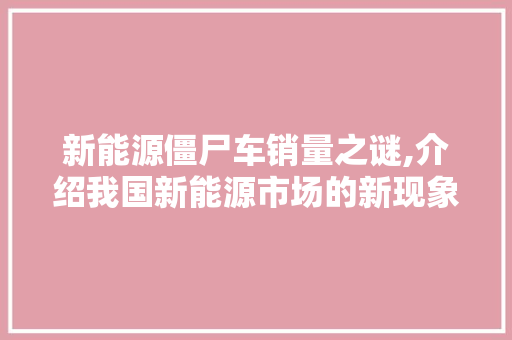 新能源僵尸车销量之谜,介绍我国新能源市场的新现象