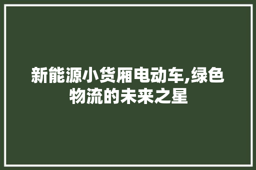 新能源小货厢电动车,绿色物流的未来之星