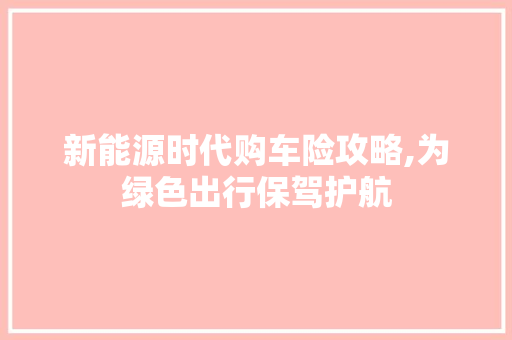 新能源时代购车险攻略,为绿色出行保驾护航 车灯配件