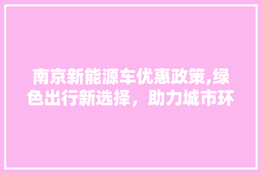 南京新能源车优惠政策,绿色出行新选择，助力城市环保升级