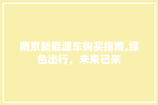 南京新能源车购买指南,绿色出行，未来已来