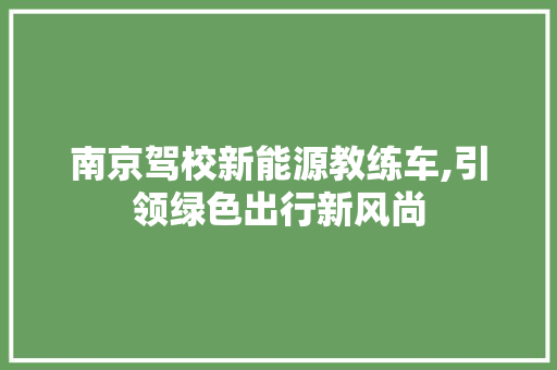 南京驾校新能源教练车,引领绿色出行新风尚