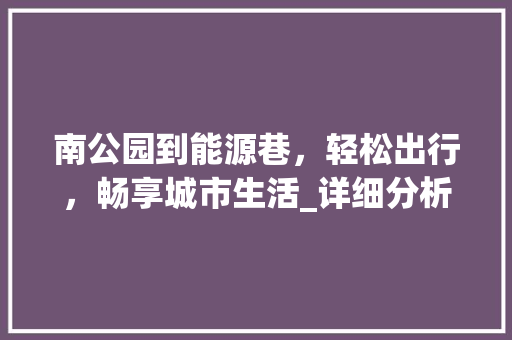 南公园到能源巷，轻松出行，畅享城市生活_详细分析乘坐公交路线