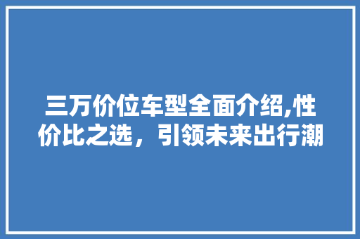 三万价位车型全面介绍,性价比之选，引领未来出行潮流