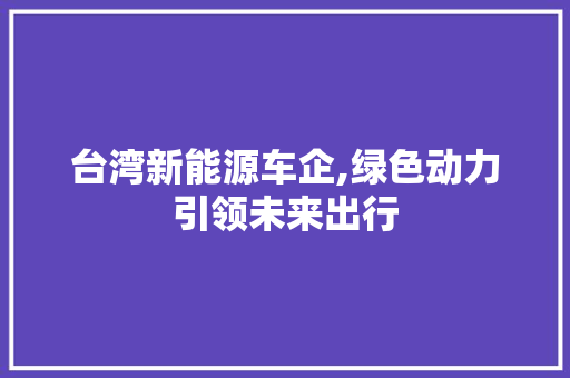 台湾新能源车企,绿色动力引领未来出行