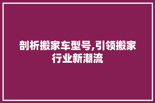 剖析搬家车型号,引领搬家行业新潮流